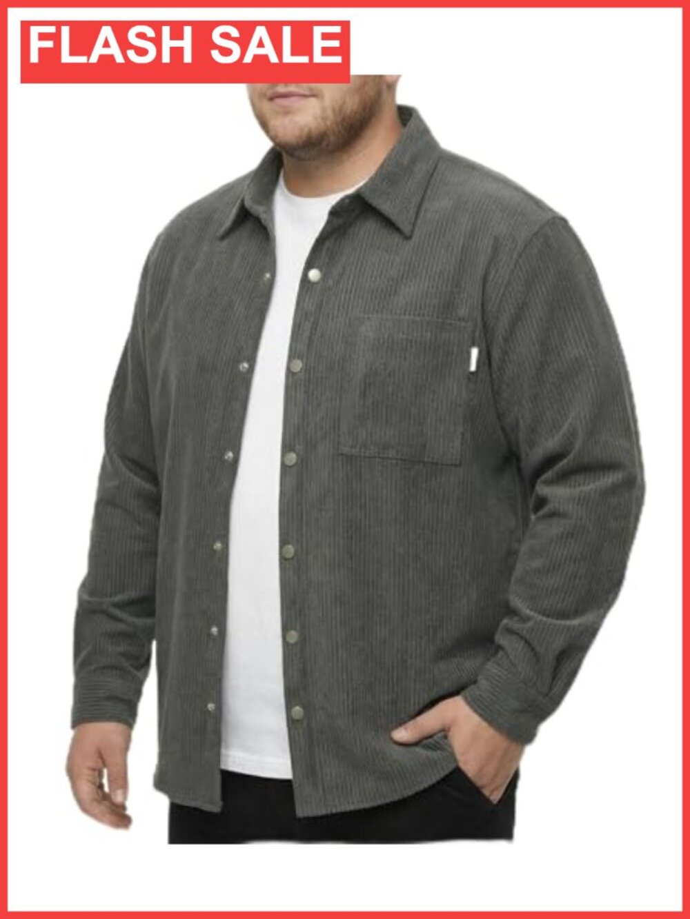 Big and Tall Corduroy Shirt Jacket Long Sleeve Button Down Shacket
